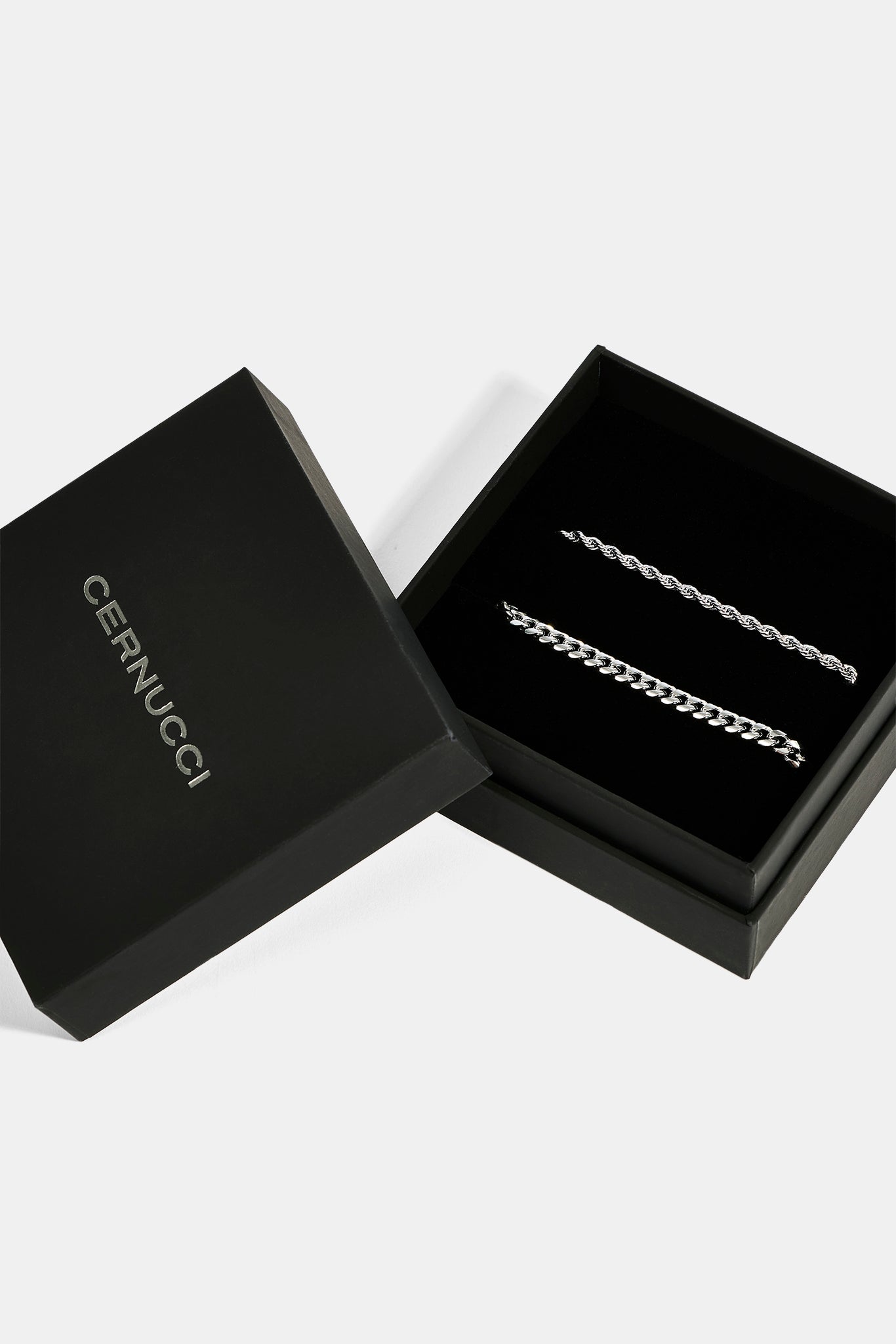 5mm Miami Cuban Bracelet & 3mm Rope Bracelet Set - White
